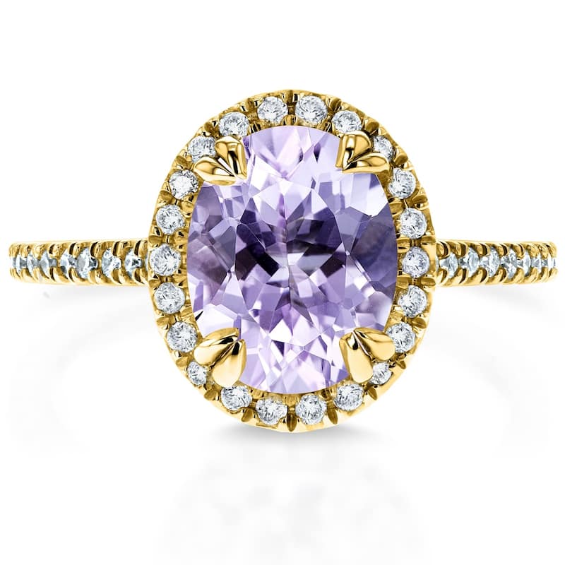 Annello by Kobelli 14k Gold 1 3/4ct TGW Oval Cut Lavender Purple Amethyst and Diamond Halo Gemstone Ring