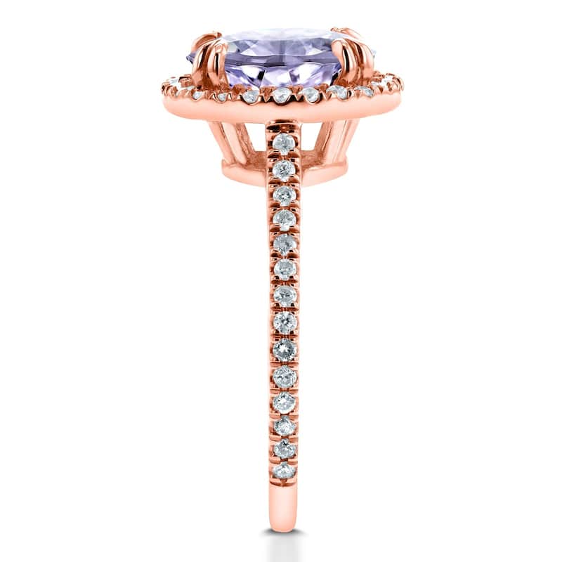Annello by Kobelli 14k Gold 1 3/4ct TGW Oval Cut Lavender Purple Amethyst and Diamond Halo Gemstone Ring