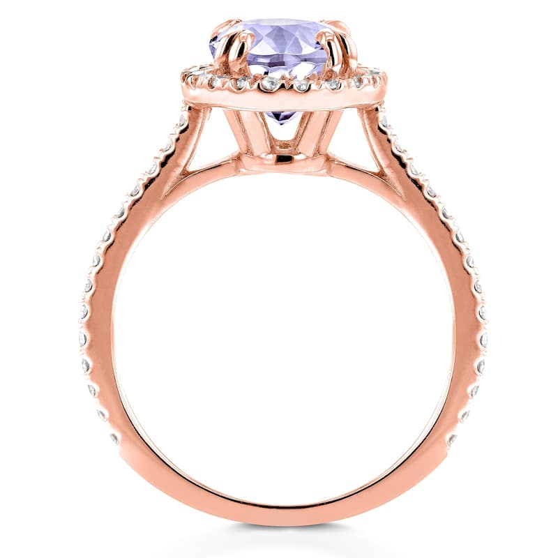 Annello by Kobelli 14k Gold 1 3/4ct TGW Oval Cut Lavender Purple Amethyst and Diamond Halo Gemstone Ring