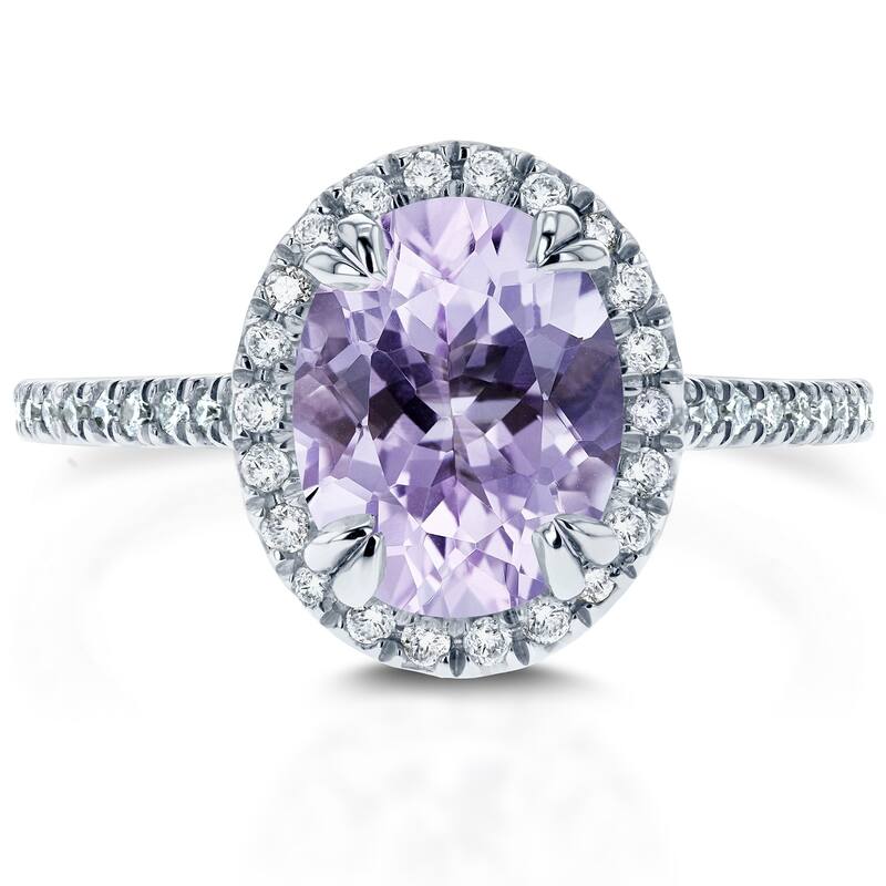 Annello by Kobelli 14k Gold 1 3/4ct TGW Oval Cut Lavender Purple Amethyst and Diamond Halo Gemstone Ring