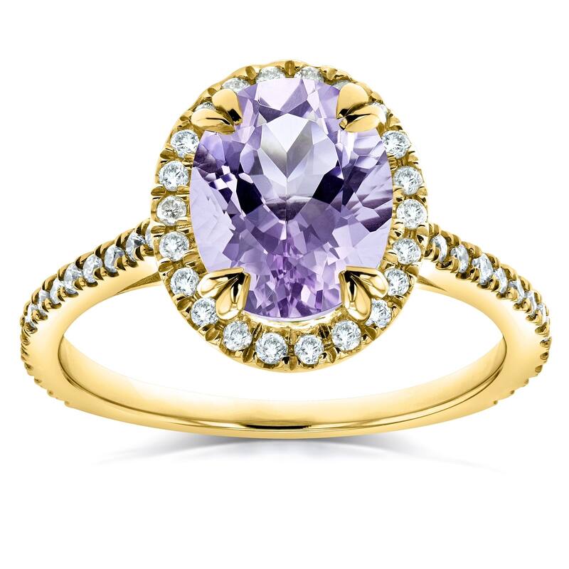 Annello by Kobelli 14k Gold 1 3/4ct TGW Oval Cut Lavender Purple Amethyst and Diamond Halo Gemstone Ring