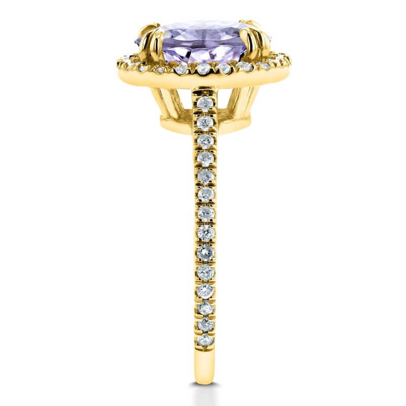 Annello by Kobelli 14k Gold 1 3/4ct TGW Oval Cut Lavender Purple Amethyst and Diamond Halo Gemstone Ring