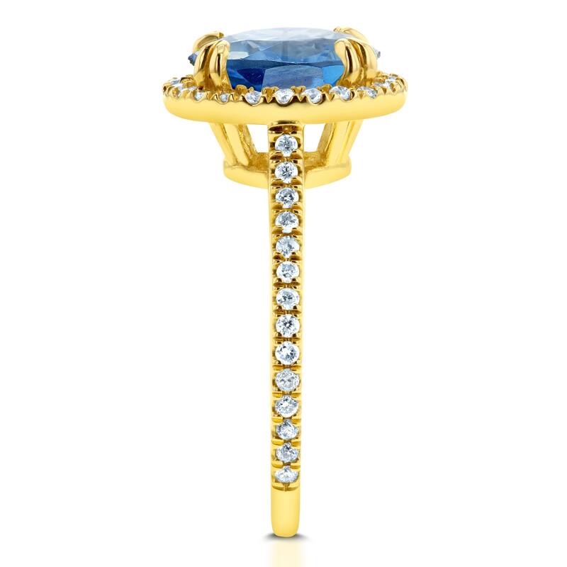 Annello by Kobelli 14k Gold 2 1/4ct TGW Oval Cut Swiss Blue Topaz and Diamond Halo Gemstone Ring