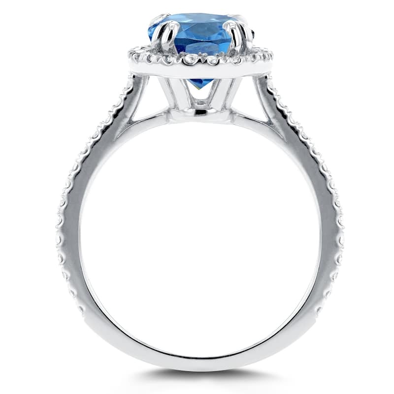 Annello by Kobelli 14k Gold 2 1/4ct TGW Oval Cut Swiss Blue Topaz and Diamond Halo Gemstone Ring