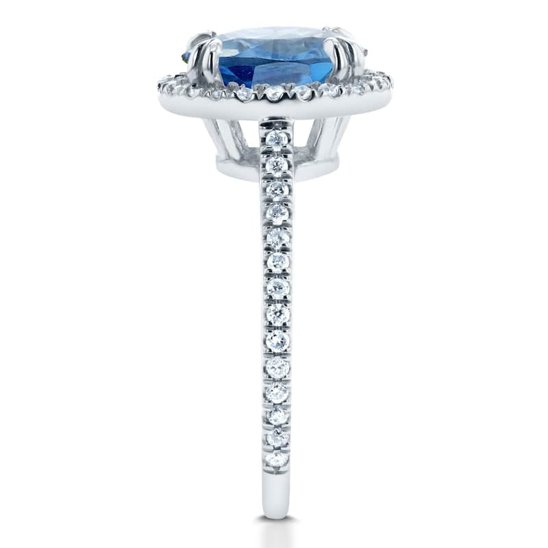 Annello by Kobelli 14k Gold 2 1/4ct TGW Oval Cut Swiss Blue Topaz and Diamond Halo Gemstone Ring