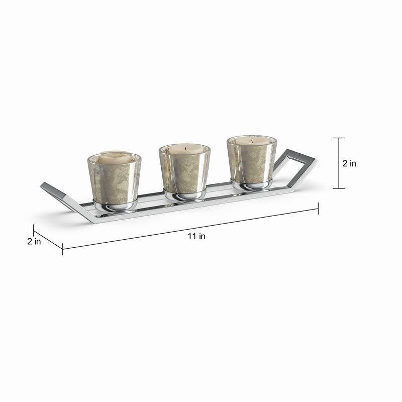 Silver Orchid Olivia Stainless Steel Glass Votive Holder 11 inches wide, 2 inches high