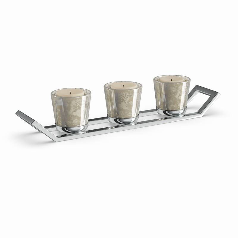 Silver Orchid Olivia Stainless Steel Glass Votive Holder 11 inches wide, 2 inches high