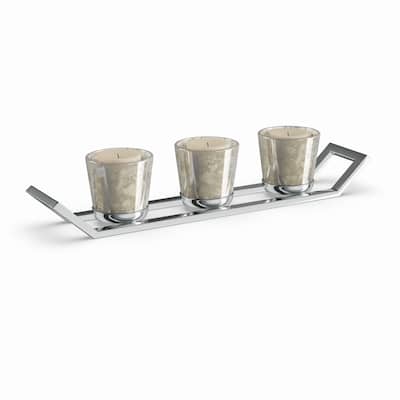 Silver Orchid Olivia Stainless Steel Glass Votive Holder 11 inches wide, 2 inches high