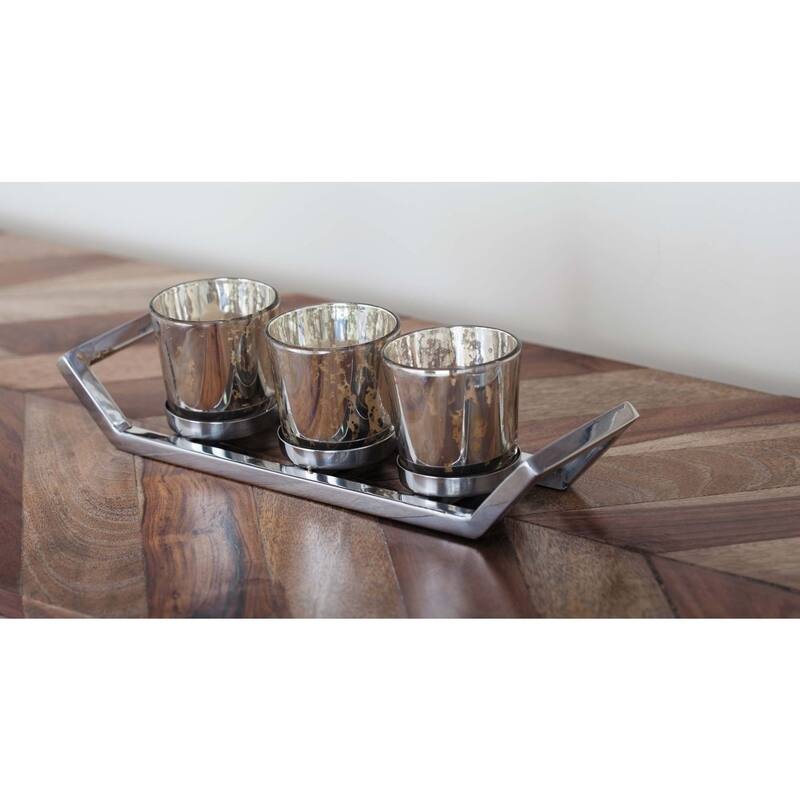 Silver Orchid Olivia Stainless Steel Glass Votive Holder 11 inches wide, 2 inches high