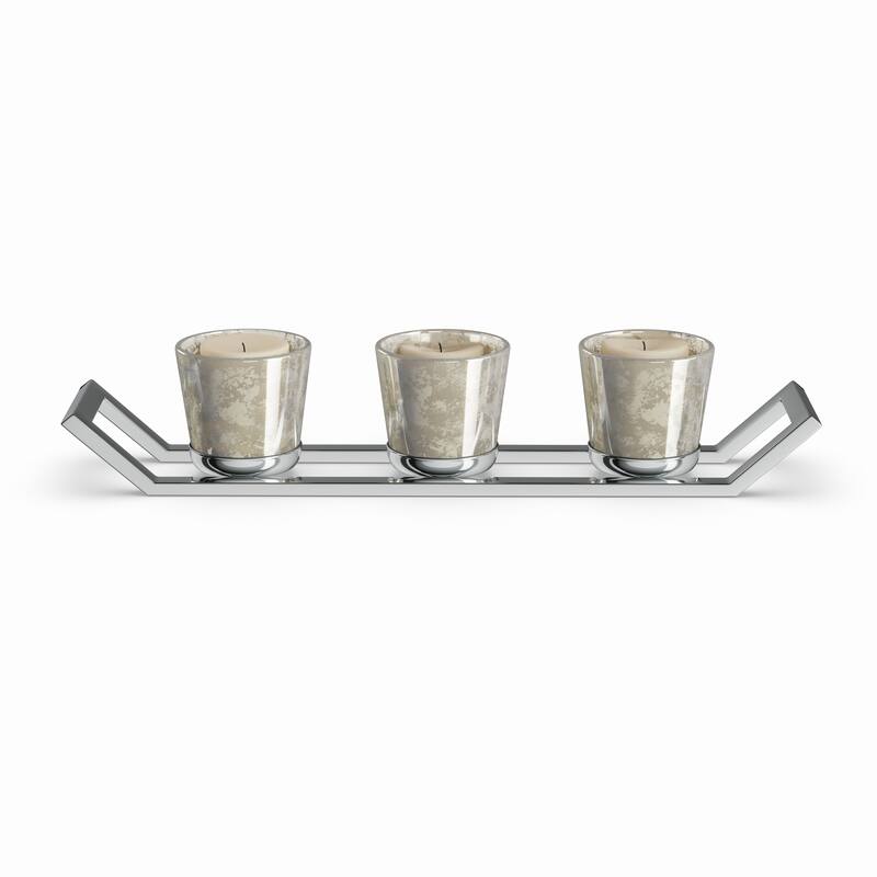 Silver Orchid Olivia Stainless Steel Glass Votive Holder 11 inches wide, 2 inches high