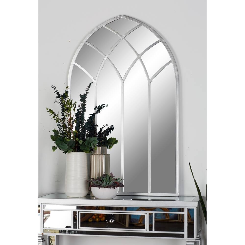 Silver Orchid Olivia Modern Silver Iron-Framed Arched Window Wall Mirror