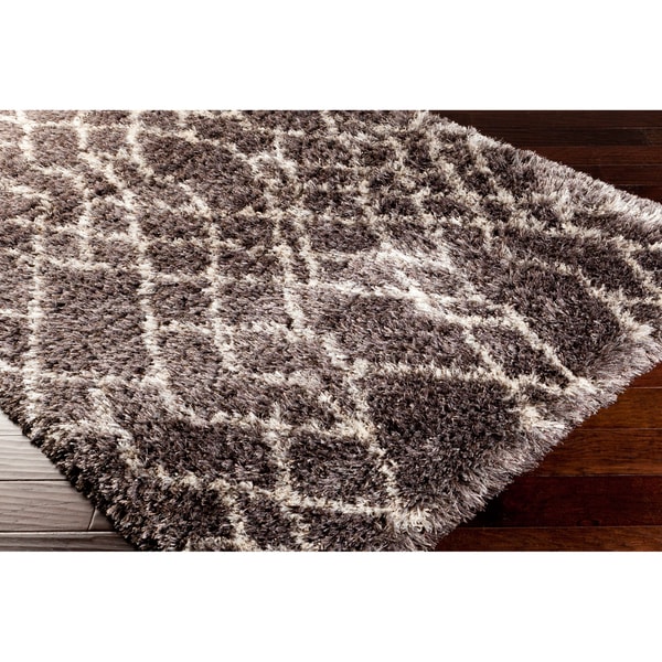 Silver Orchid Rozet Hand-woven Brown Geometric Shag Area Rug - 5' x 7'6"