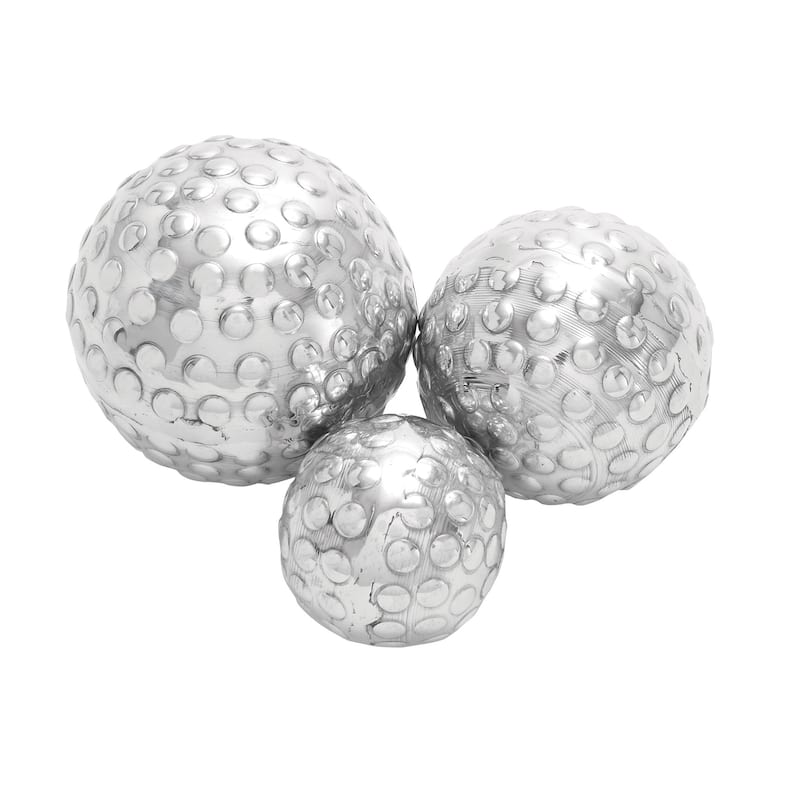 Silver Aluminum Hammered Decorative Ball Orbs & Vase Filler (Set of 3)