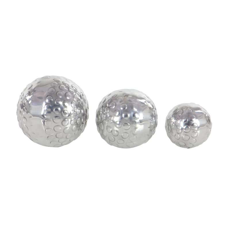 Silver Aluminum Hammered Decorative Ball Orbs & Vase Filler (Set of 3)