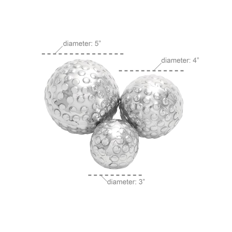 Silver Aluminum Hammered Decorative Ball Orbs & Vase Filler (Set of 3)