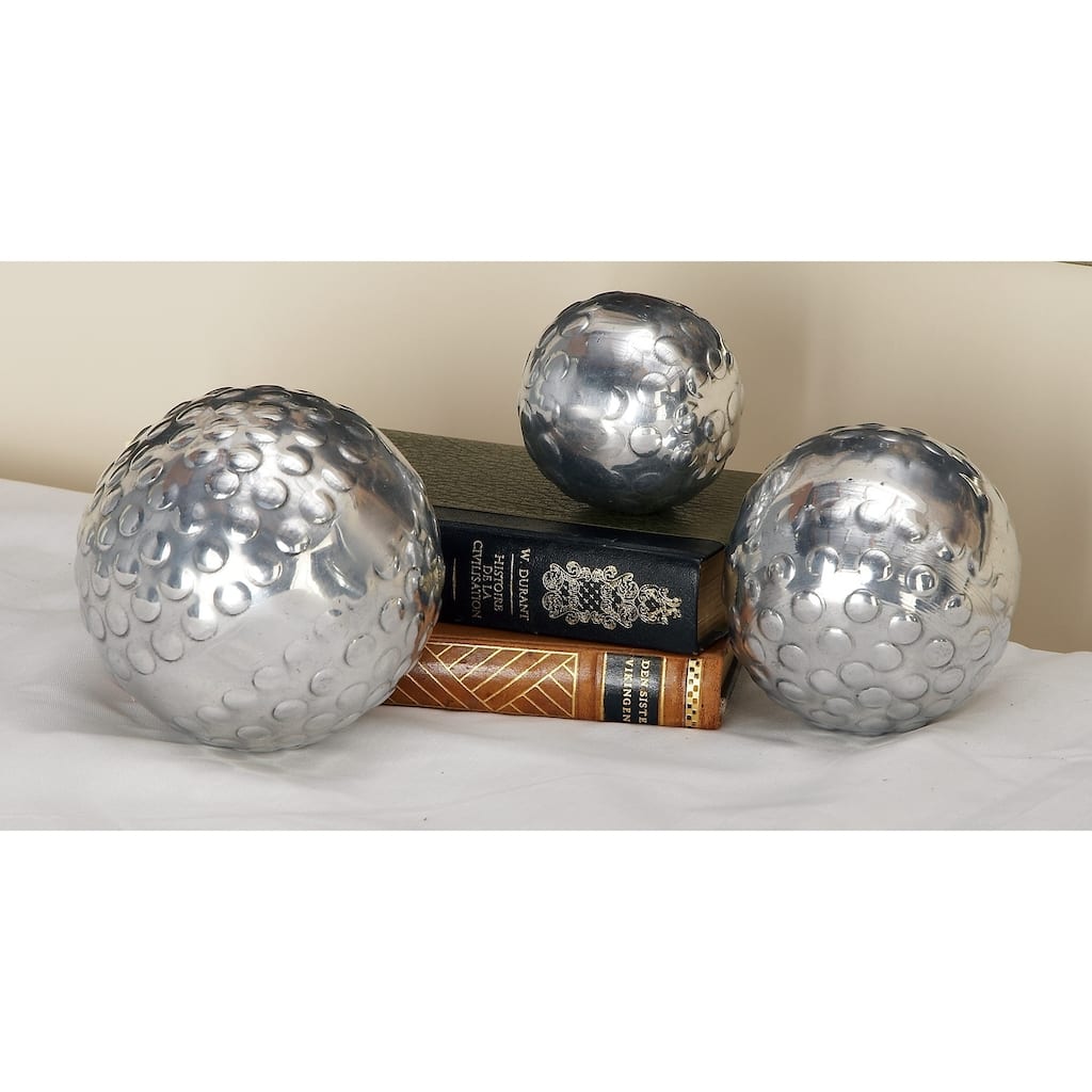Silver Aluminum Hammered Decorative Ball Orbs & Vase Filler (Set of 3)