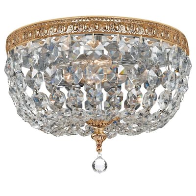 Traditional 2-light Brass/ Crystal Flush Mount