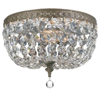 Traditional 2-light Bronze/ Crystal Flush Mount