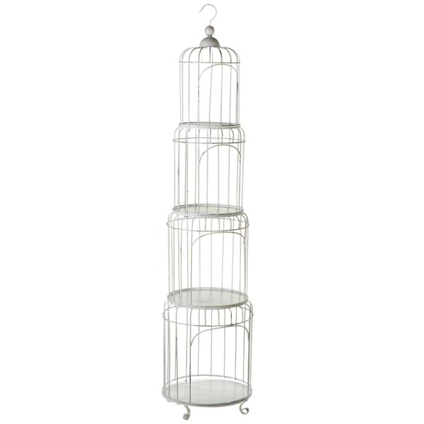White Metal Nested Tiered Birdcage Shelf