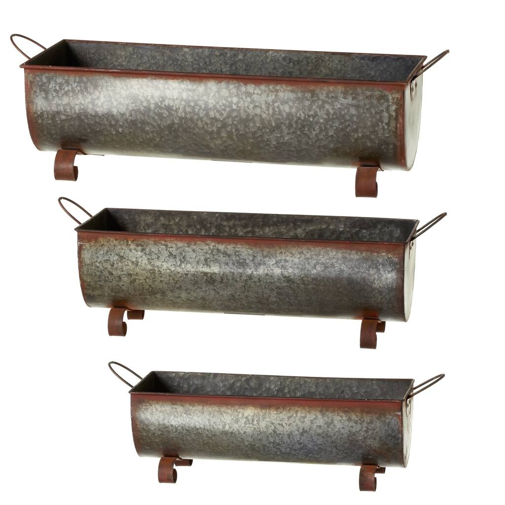 Rusted Galvanized Trough Planter set/3.
