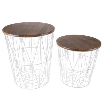 Lavish Home Faux Wood Nesting End Tables with Storage (Set of 2)