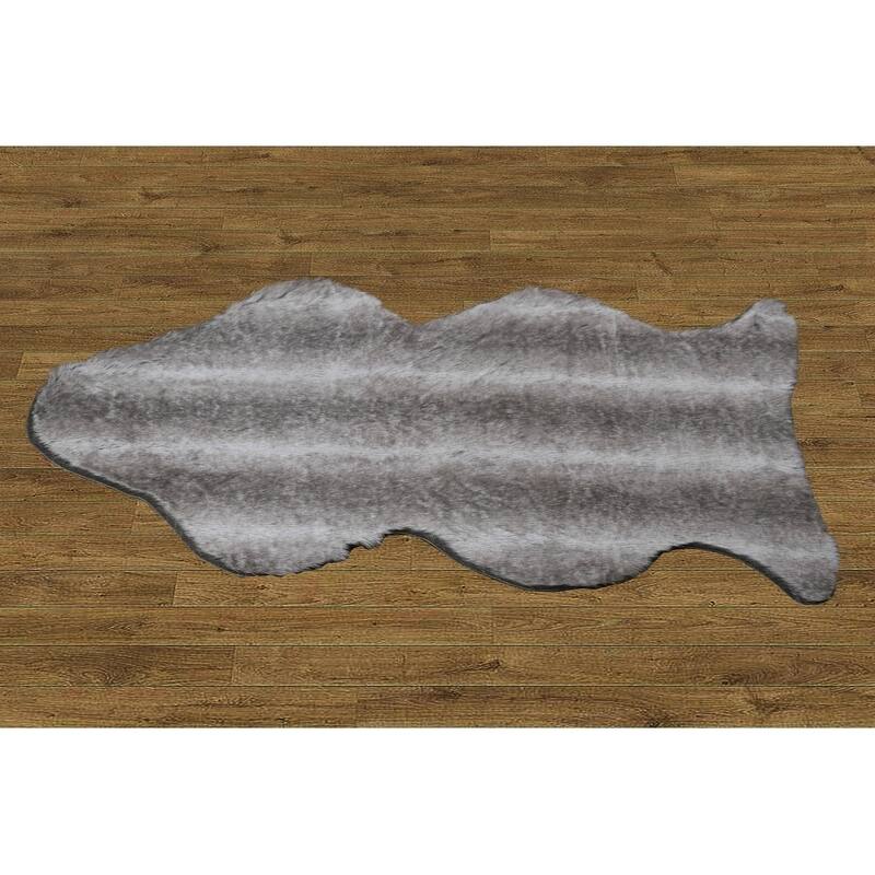 Serenta FauxFur Rug Sheepskin Shape Pelt Rug with Slip Stopping Pad - 30" x 47" - black wolf