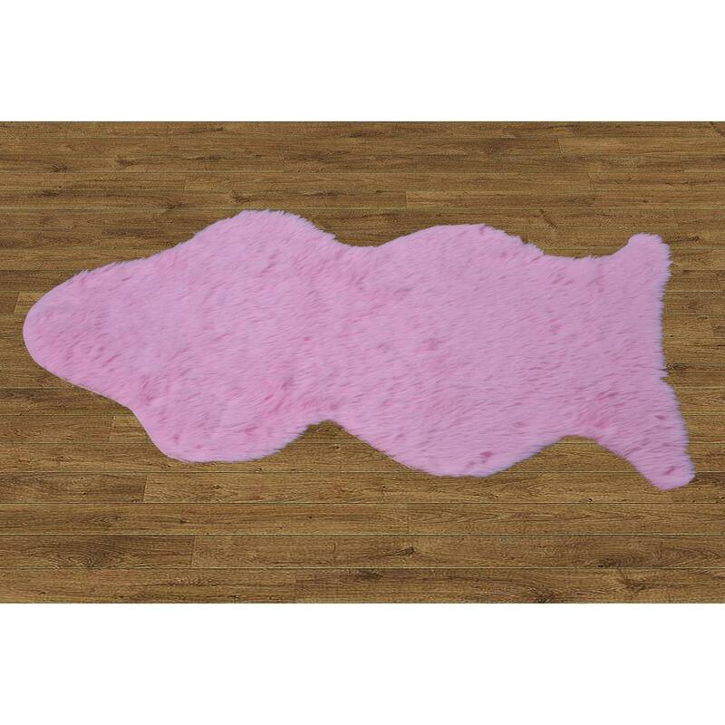 Serenta FauxFur Rug Sheepskin Shape Pelt Rug with Slip Stopping Pad - 30" x 47" - Pink Glitter