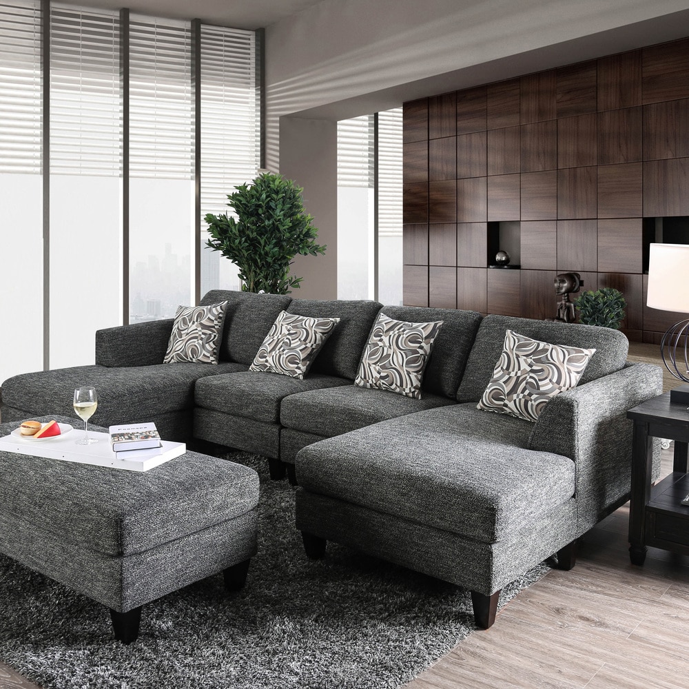 Furniture of America Lauf Modern Grey Fabric 4-piece Modular Sectional
