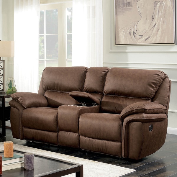 Furniture of America Tazy Transitional Brown Fabric Reclining Loveseat