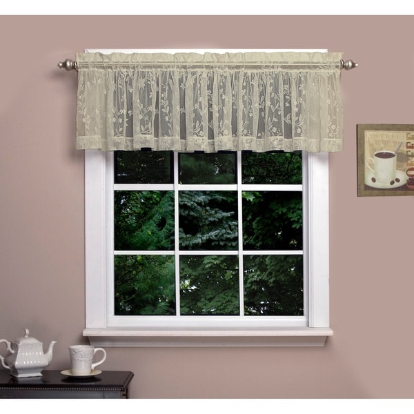 Isabella Lace Valance, Soft Light Filtering Butterfly Motif, Rod Pocket Panel Top, Two to One Fullness. - 54" x 14"
