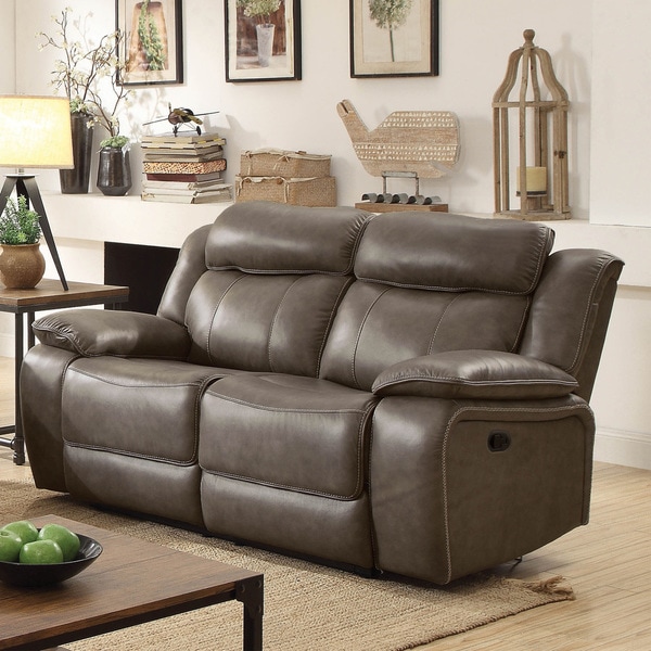 Furniture of America Quex Contemporary Grey Leather Loveseat