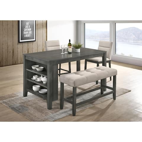 Best Quality Furniture Rustic Gray 4-Piece Counter Height Dining Set with 3-Shelf Storage