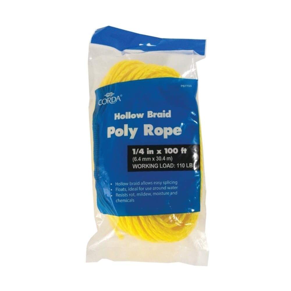 Corda 1/4in x 100ft Yellow Hollow Braid Poly Rope N/A 801758186066 eBay
