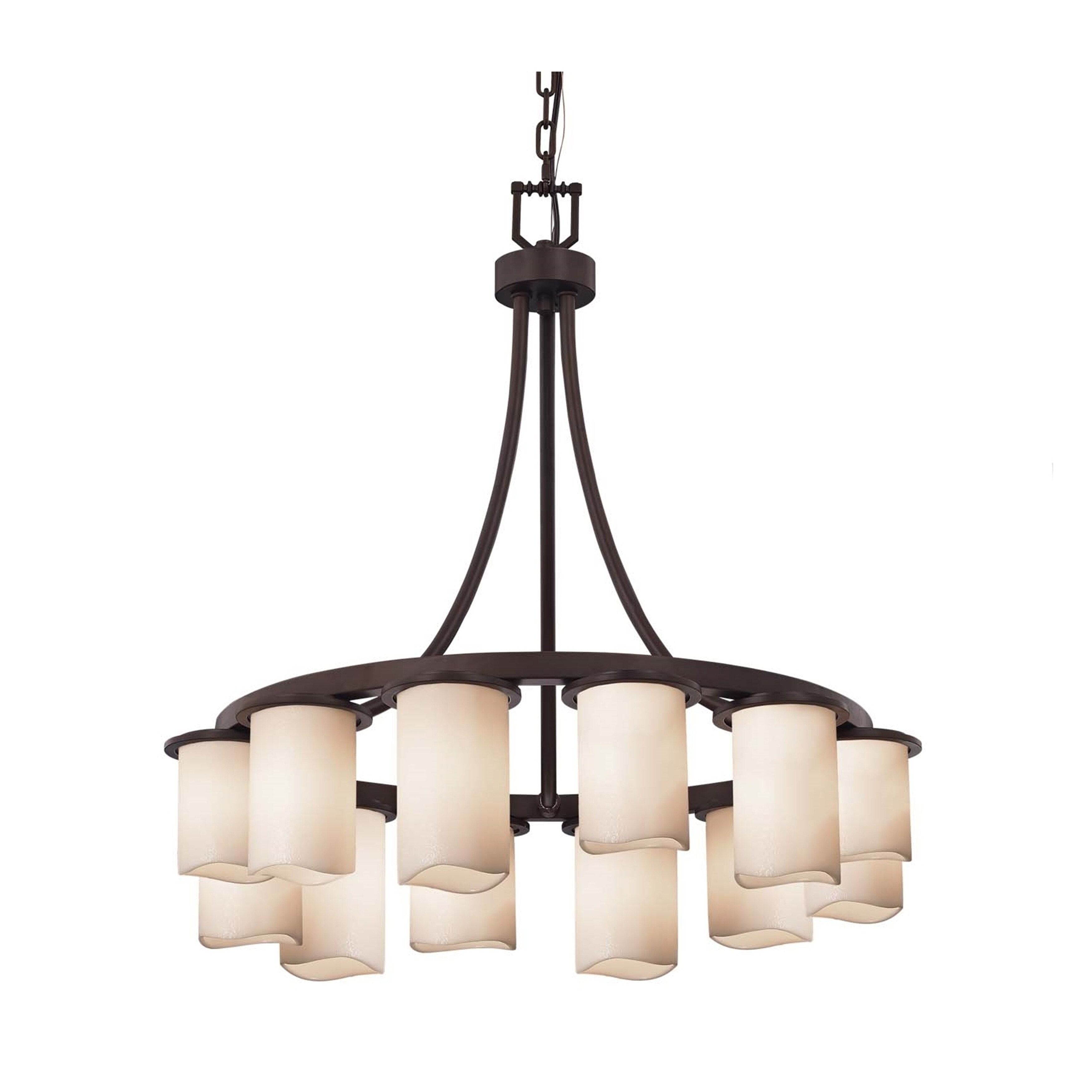 Justice Design Group CandleAria Dakota 12-light Dark Bronze Downlight Chandelier, Short Cream Cylinder w/ Melted Rim Shade - Chandeliers For Bedrooms by Overstock.com