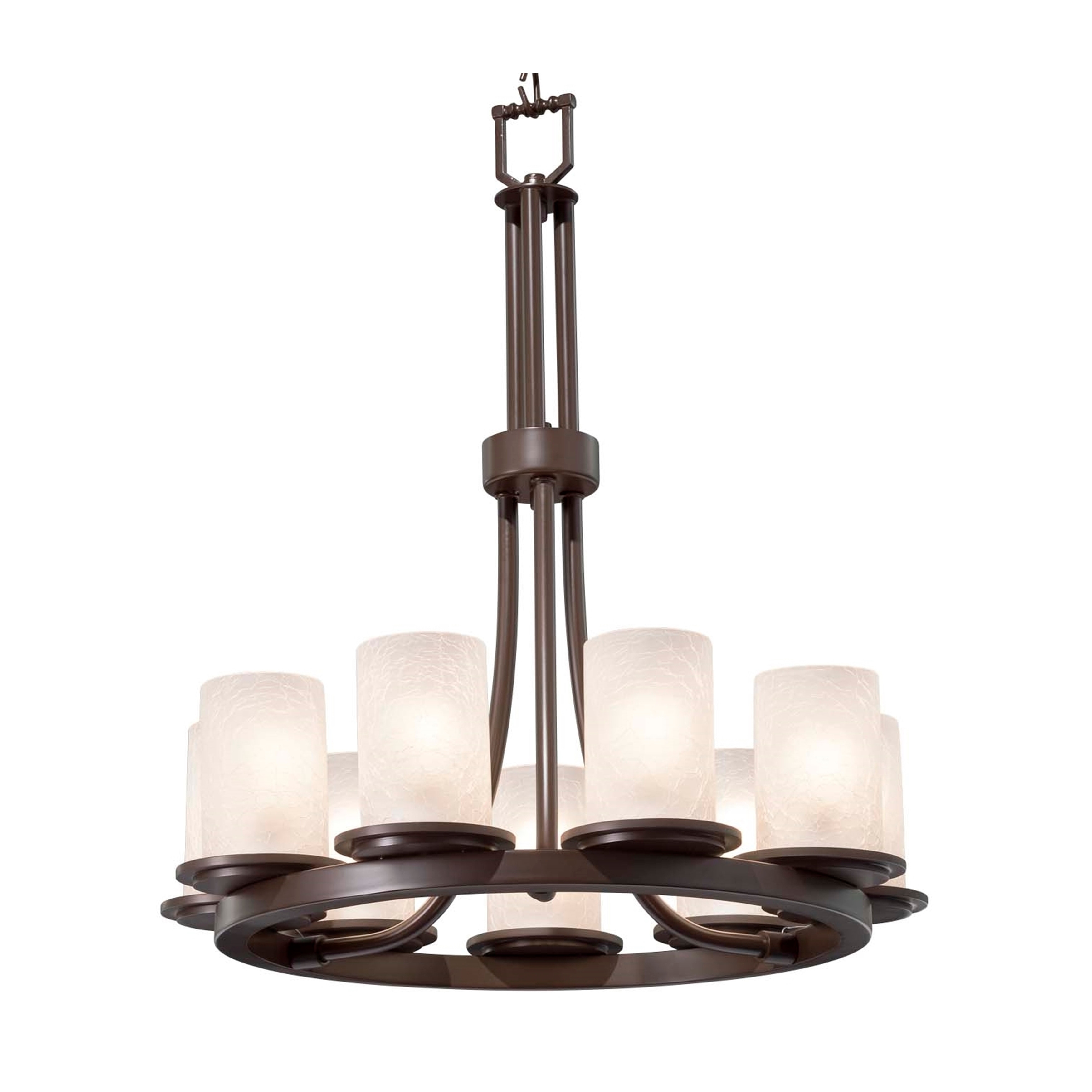 Justice Design Group Fusion Dakota 9-light Dark Bronze Ring Chandelier, Frosted Crackle Cylinder w/ Flat Rim Shade - Chandeliers For Bedrooms by Overstock.com