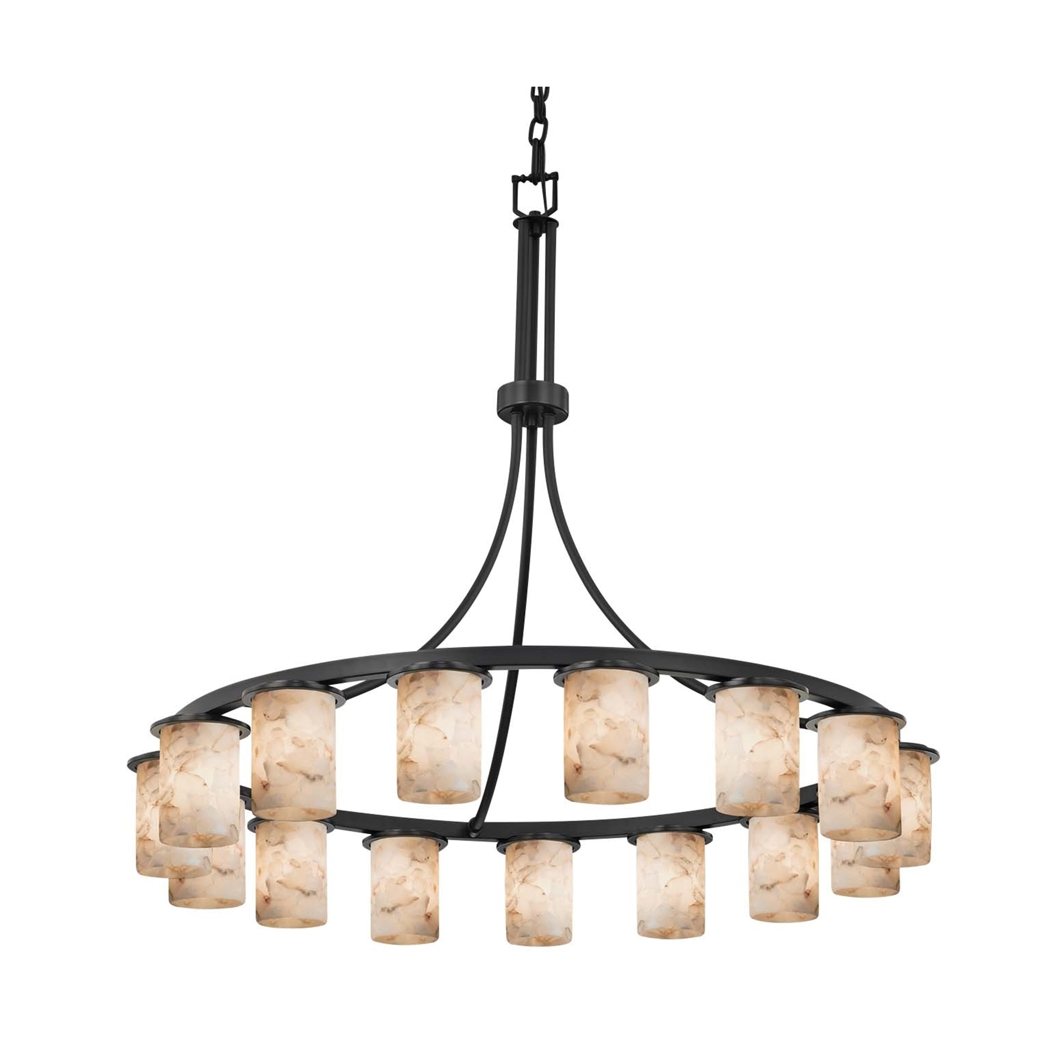 Justice Design Group Alabaster Rocks! Dakota 15-light Matte Black Chandelier, Alabaster Rocks Cylinder w/ Flat Rim Shade - Chandeliers For Bedrooms by Overstock.com