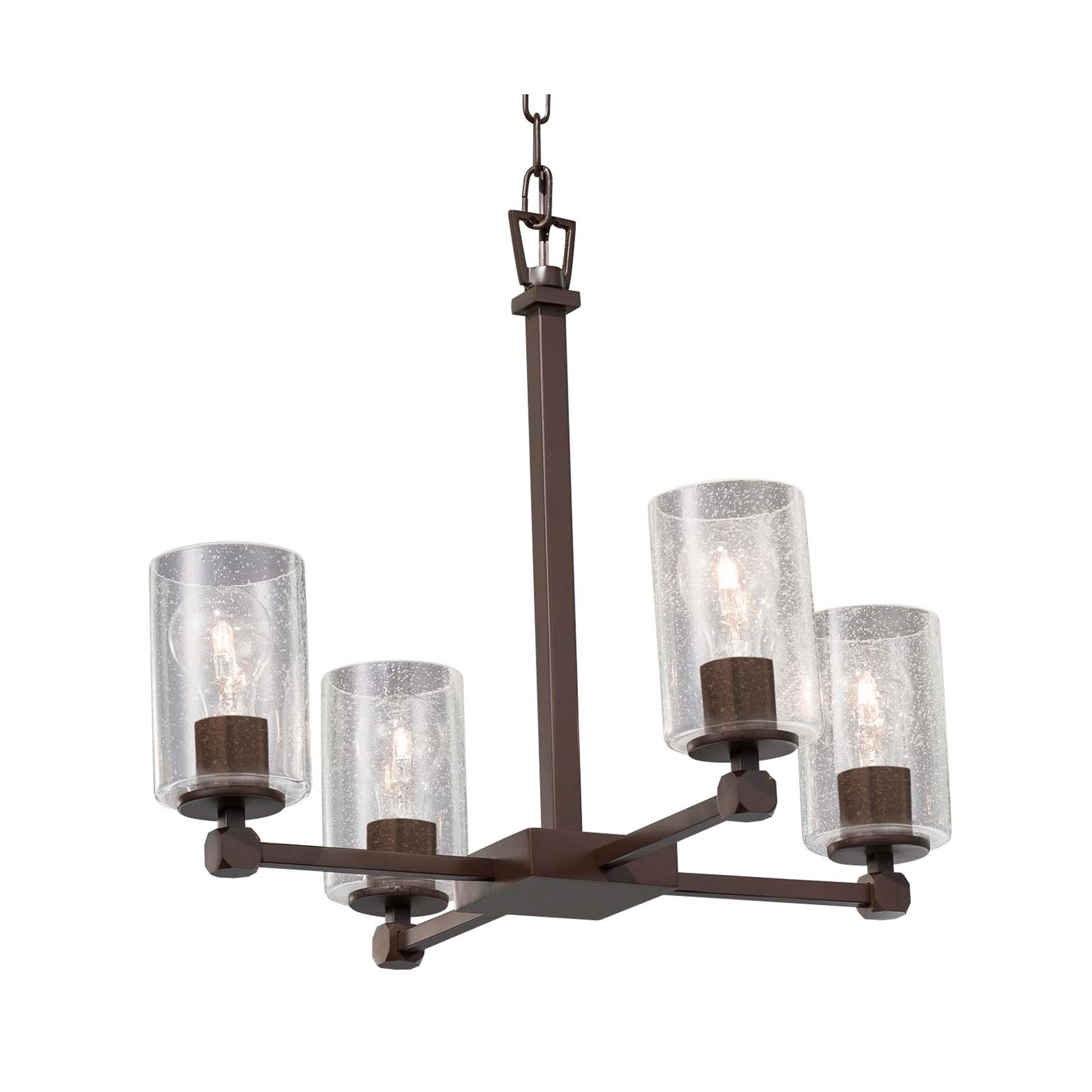 Justice Design Group Fusion Tetra 4-light Dark Bronze Chandelier, Seeded Cylinder w/ Flat Rim Shade - Chandeliers For Bedrooms by Overstock.com