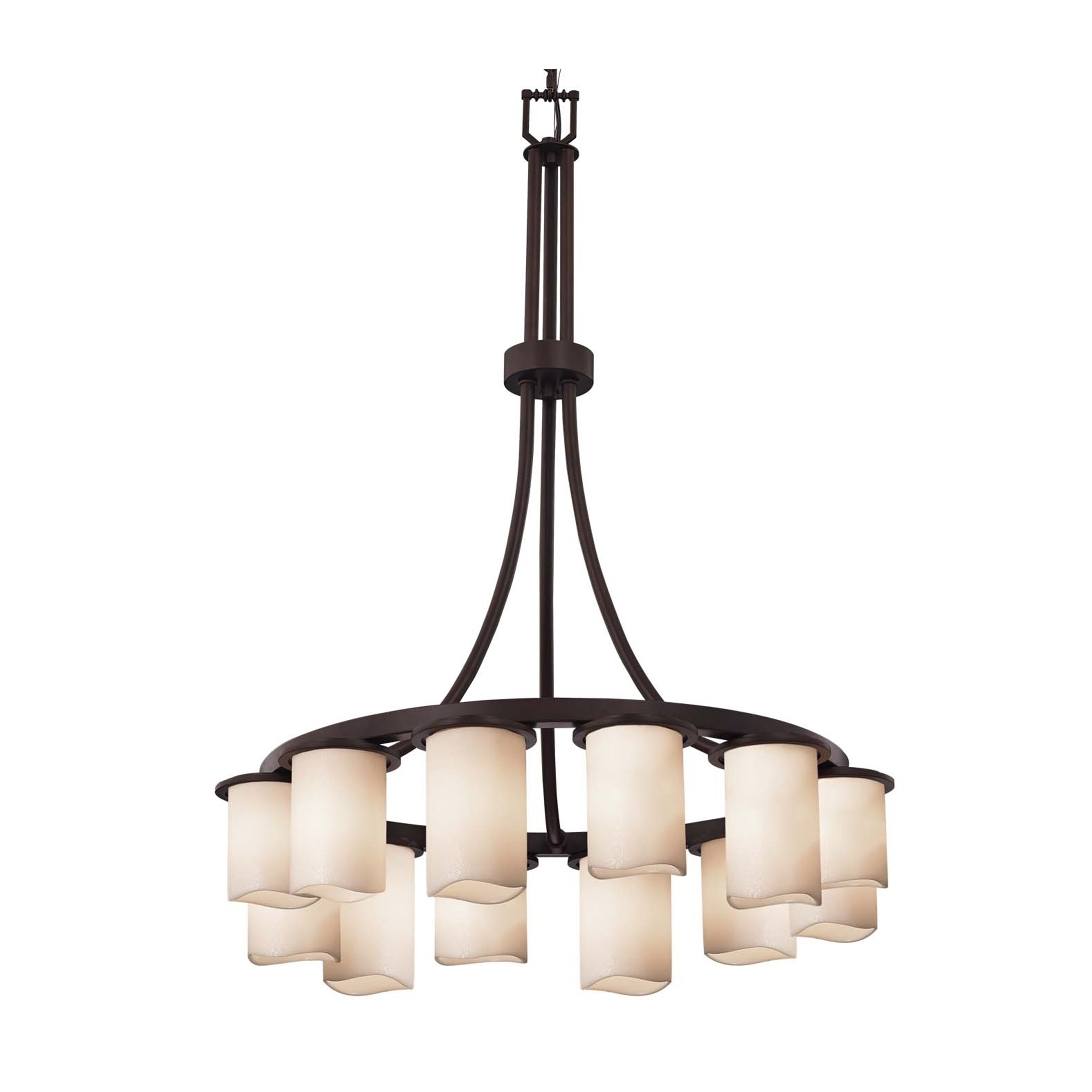 Justice Design Group CandleAria Dakota 12-light Dark Bronze Downlight Chandelier, Tall Cream Cylinder w/ Melted Rim Shade - Chandeliers For Bedrooms by Overstock.com
