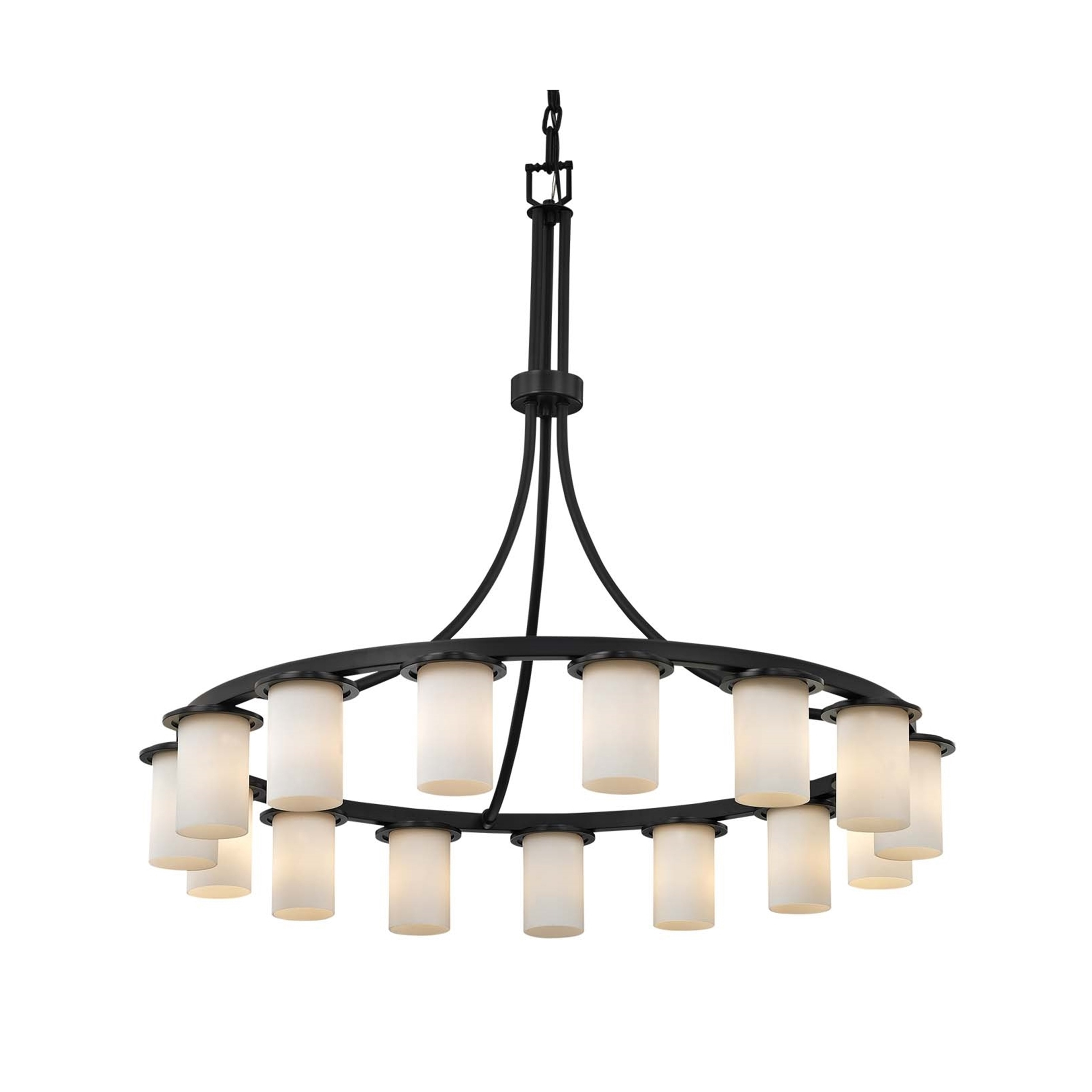 Justice Design Group Clouds Dakota 15-light Matte Black Downlight Chandelier, Clouds Cylinder w/ Flat Rim Shade - Chandeliers For Bedrooms by Overstock.com