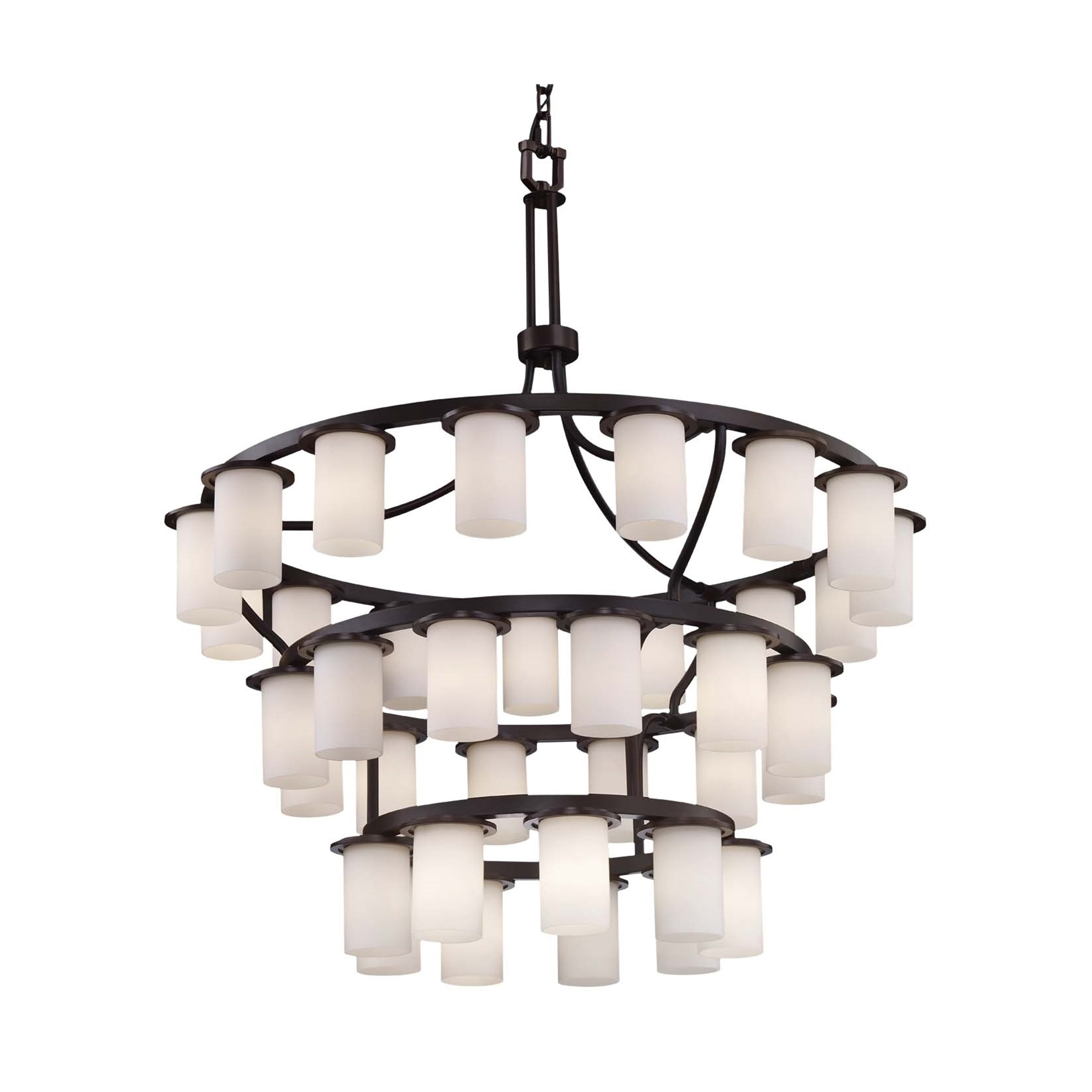 Justice Design Group Clouds Dakota 36-light Dark Bronze Downlight Chandelier, Clouds Cylinder w/ Flat Rim Shade - Chandeliers For Bedrooms by Overstock.com
