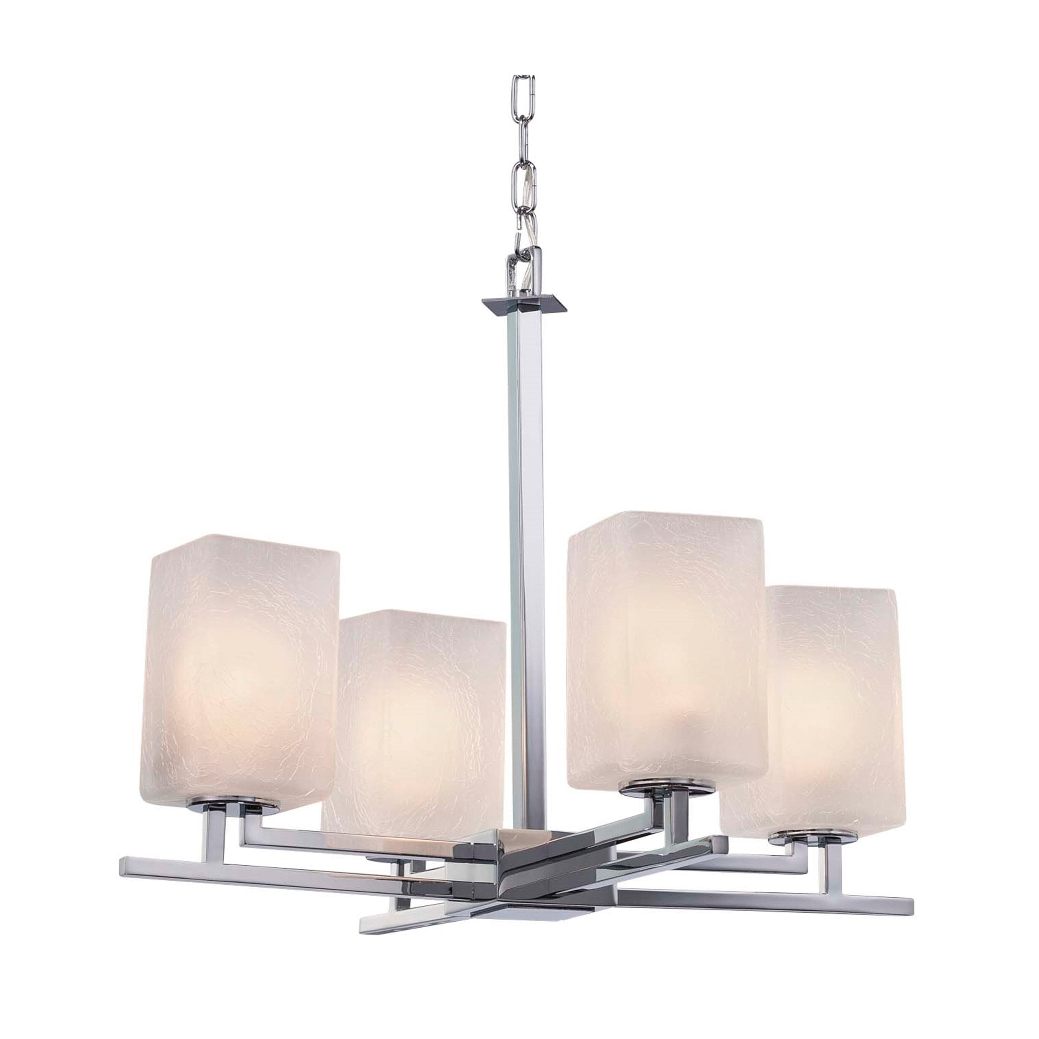Justice Design Group Fusion Aero 4-light Polished Chrome Chandelier, Frosted Crackle Square w/ Flat Rim Shade - Chandeliers For Bedrooms by Overstock.com