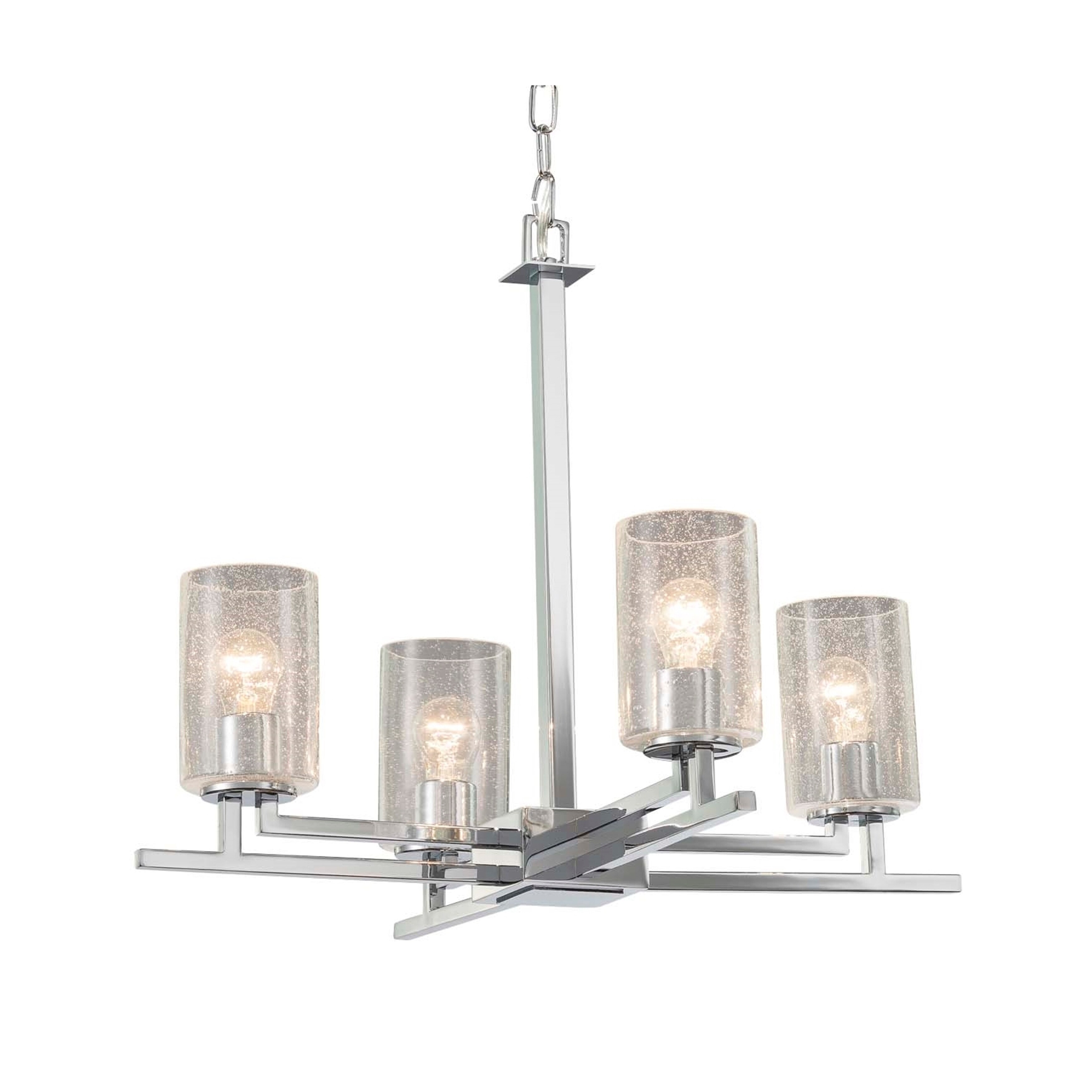 Justice Design Group Fusion Aero 4-light Polished Chrome Chandelier, Seeded Cylinder w/ Flat Rim Shade - Chandeliers For Bedrooms by Overstock.com