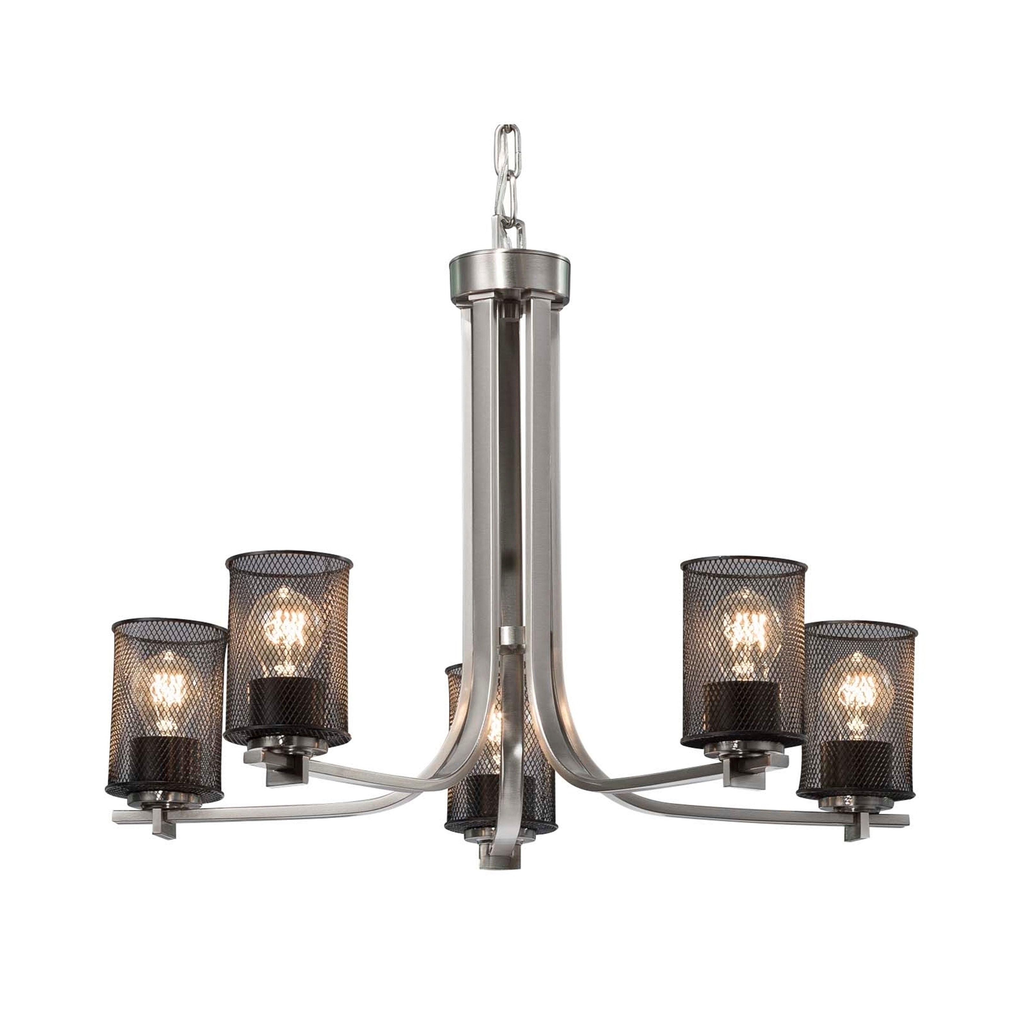 Justice Design Group Wire Mesh Era 5-light Brushed Nickel Chandelier, Wire Mesh Cylinder w/ Flat Rim Shade - Chandeliers For Bedrooms by Overstock.com