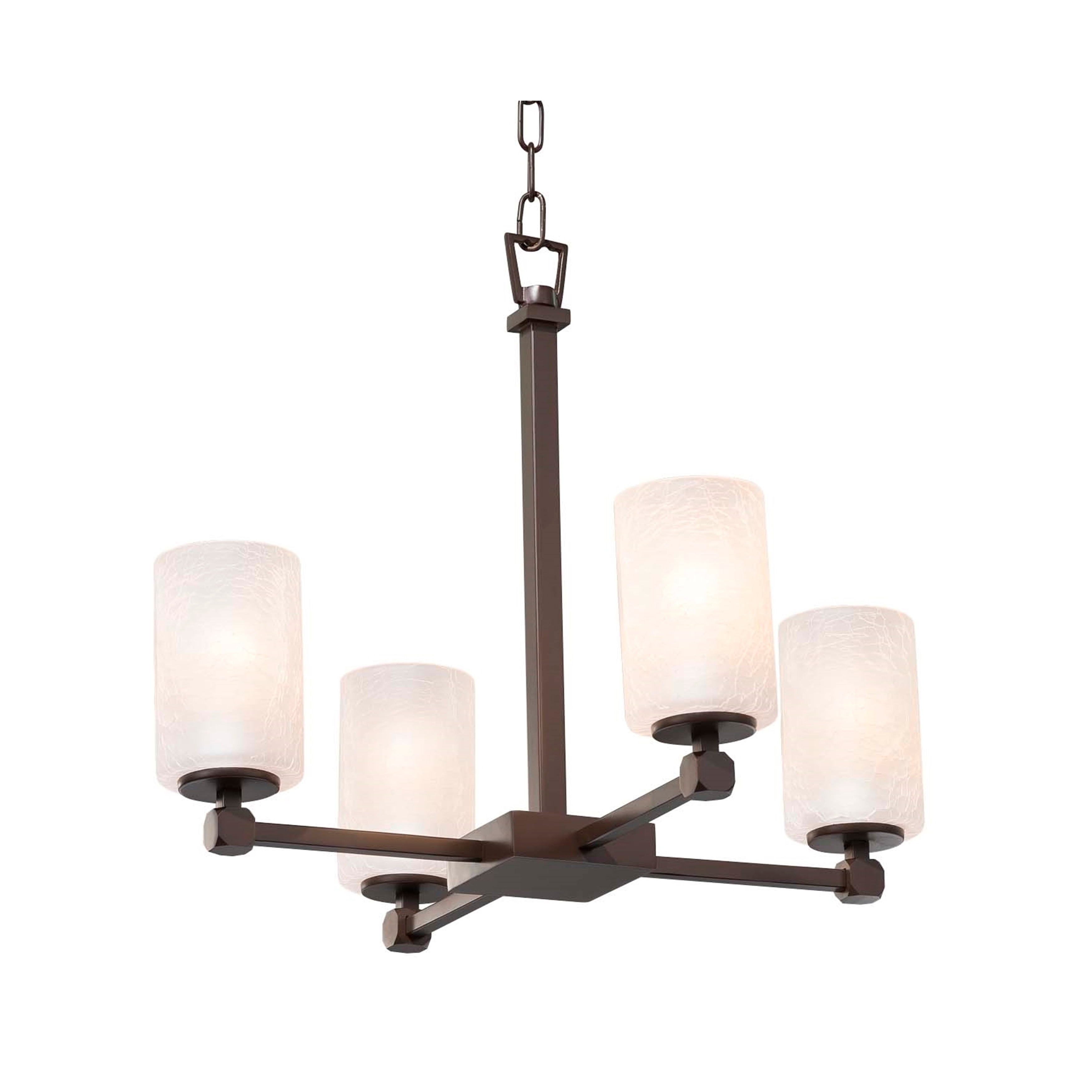 Justice Design Group Fusion Tetra 4-light Dark Bronze Chandelier, Frosted Crackle Cylinder w/ Flat Rim Shade - Chandeliers For Bedrooms by Overstock.com