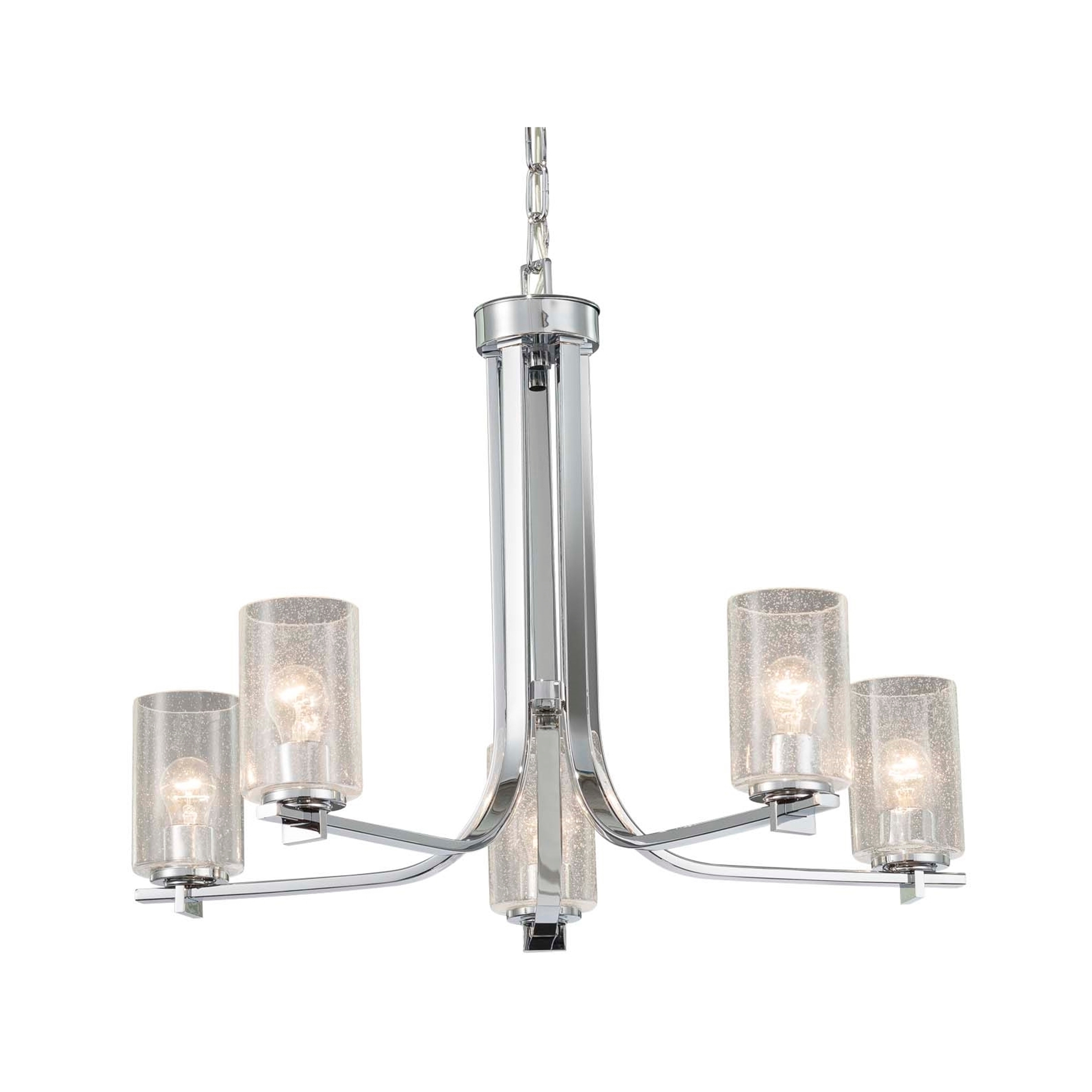 Justice Design Group Fusion Era 5-light Polished Chrome Chandelier, Seeded Cylinder w/ Flat Rim Shade - Chandeliers For Bedrooms by Overstock.com