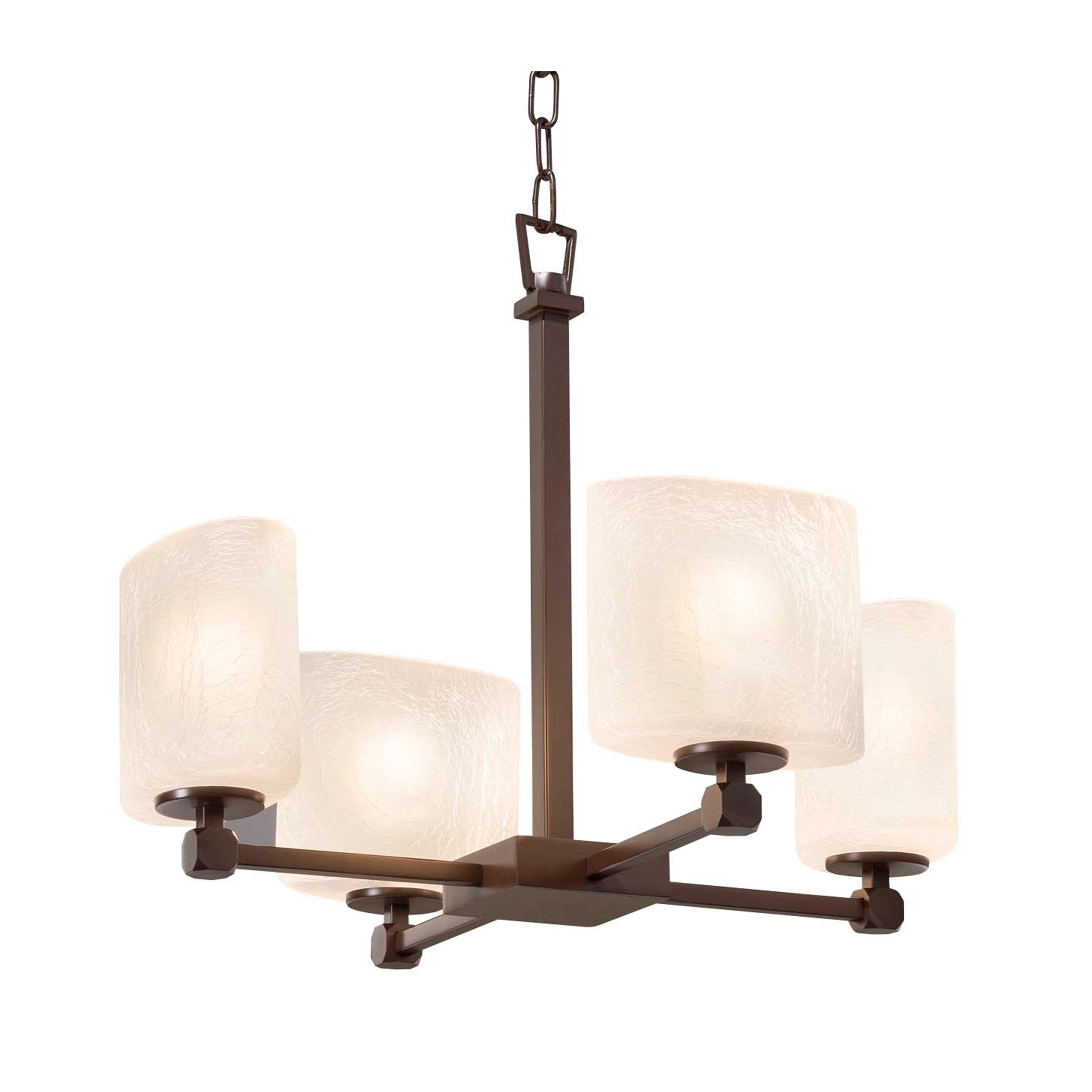 Justice Design Group Fusion Tetra 4-light Dark Bronze Chandelier, Frosted Crackle Oval Shade - Chandeliers For Bedrooms by Overstock.com