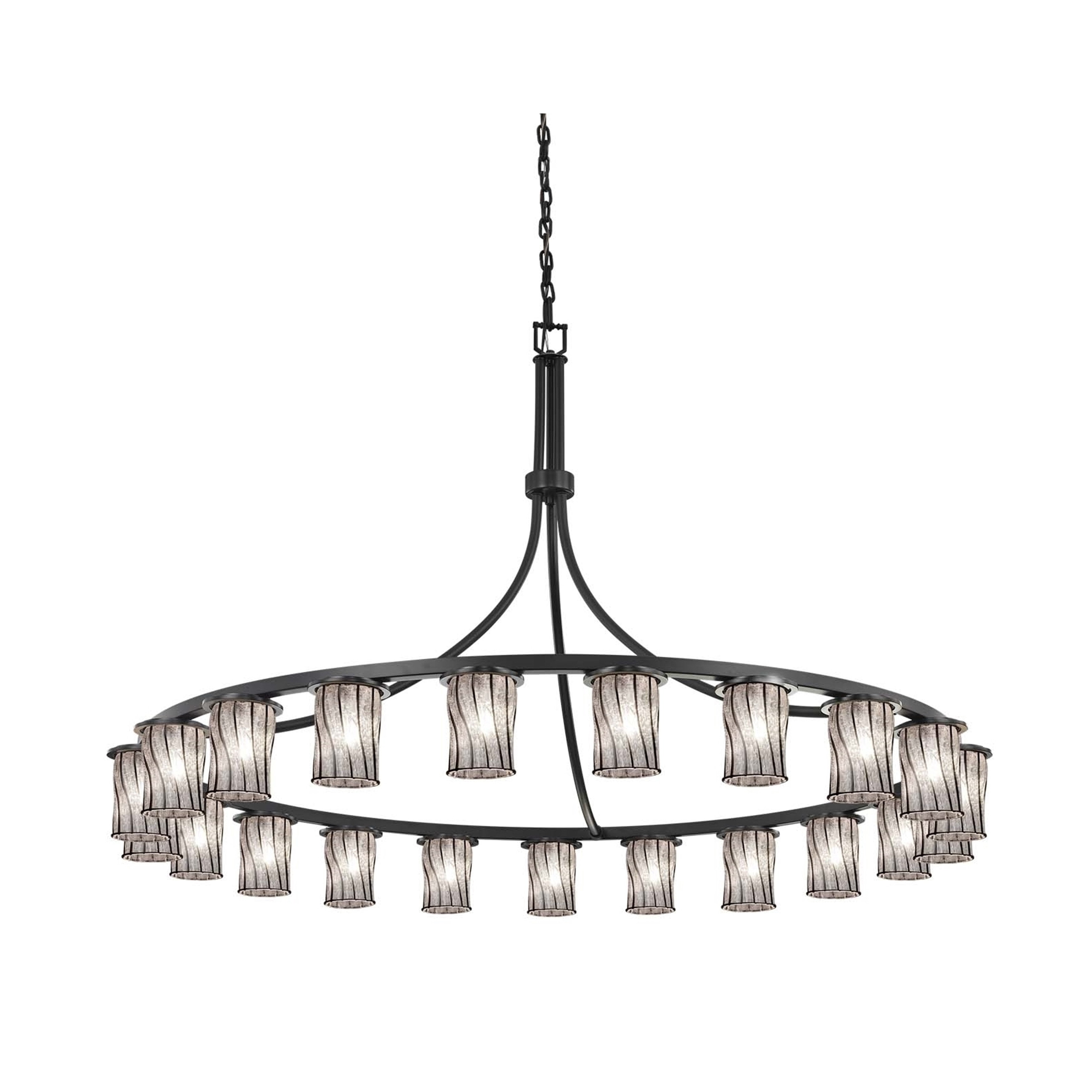 Justice Design Group Wire Glass Dakota 21-light Matte Black Chandelier, Swirl with Clear Bubbles Cylinder w/ Flat Rim Shade - Chandeliers For Bedrooms by Overstock.com