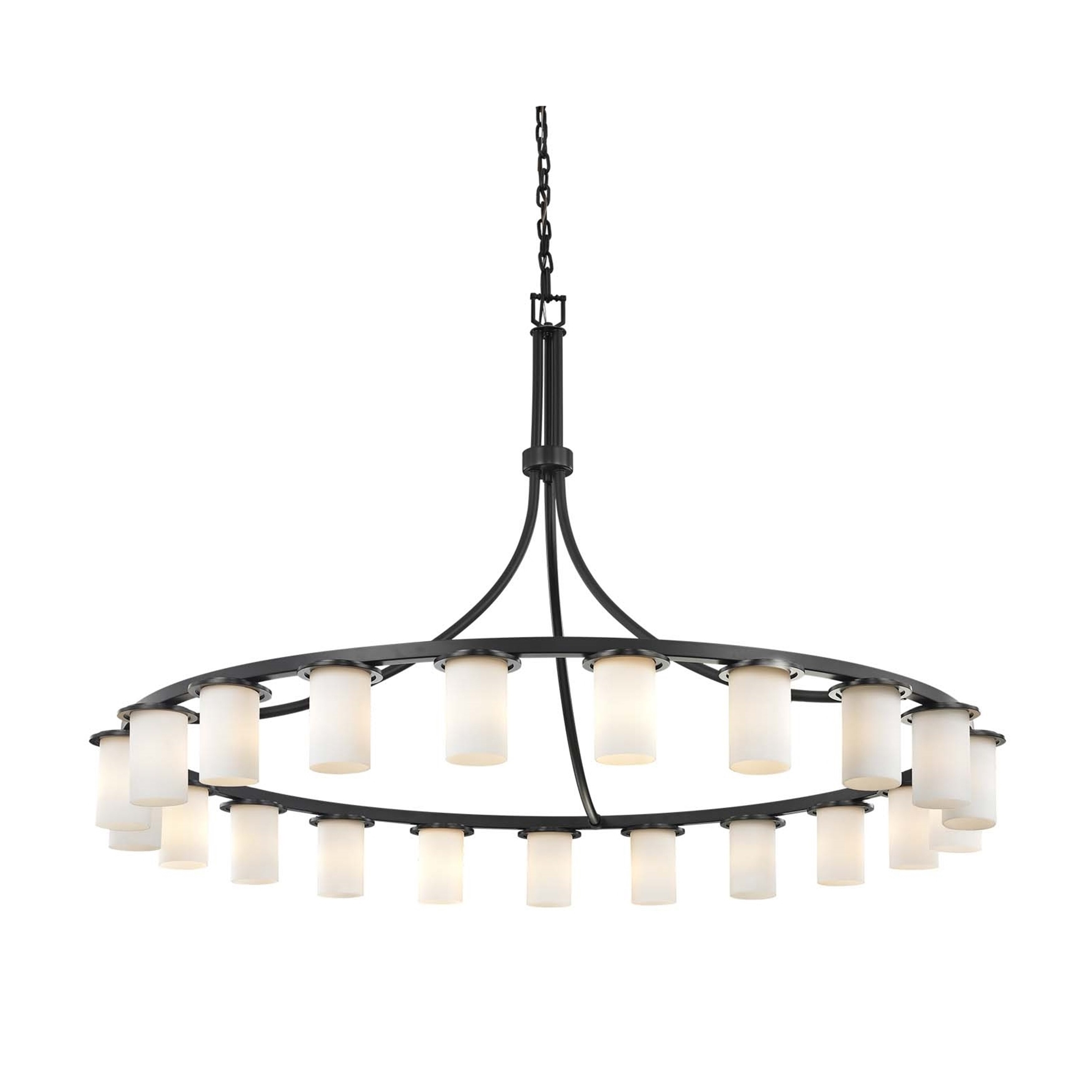 Justice Design Group Clouds Dakota 21-light Matte Black Downlight Chandelier, Clouds Cylinder w/ Flat Rim Shade - Chandeliers For Bedrooms by Overstock.com