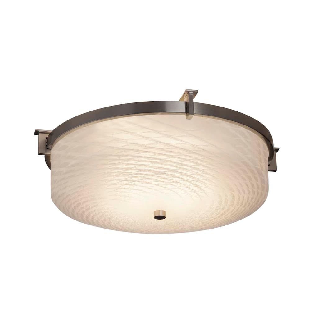 Justice Design Group Fusion Era Brushed Nickel 14-inch Round Flush Mount, Weave Shade