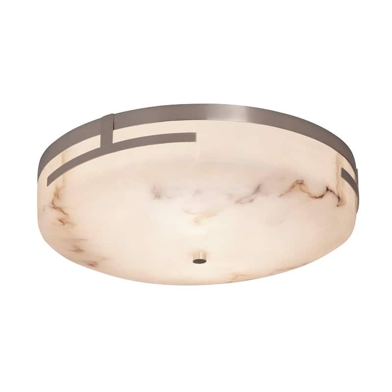Justice Design Group LumenAria Atlas Polished Chrome 19-inch LED Round Flush Mount, Faux Alabaster Shade